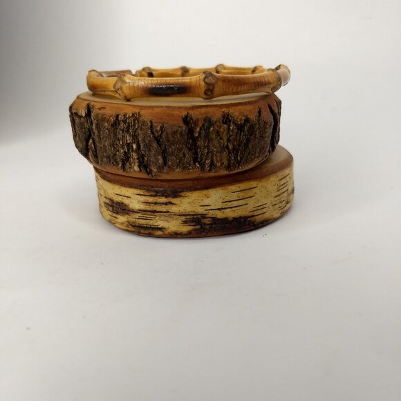 Carved Wood Bark Bracelets Lot 3 Farmhouse Fairy Cottagecore Hippie Boho Granola - Picture 2 of 15